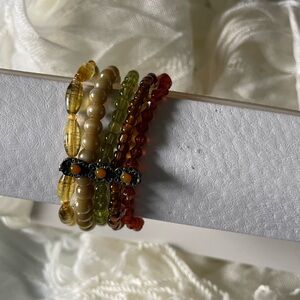 Multi stretchy strands Fall colors bracelets with connector bar